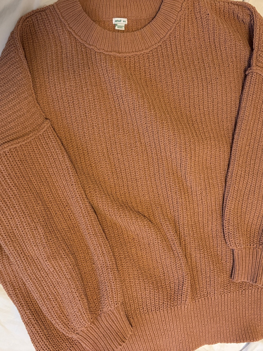 aerie camel knit crewneck sweater